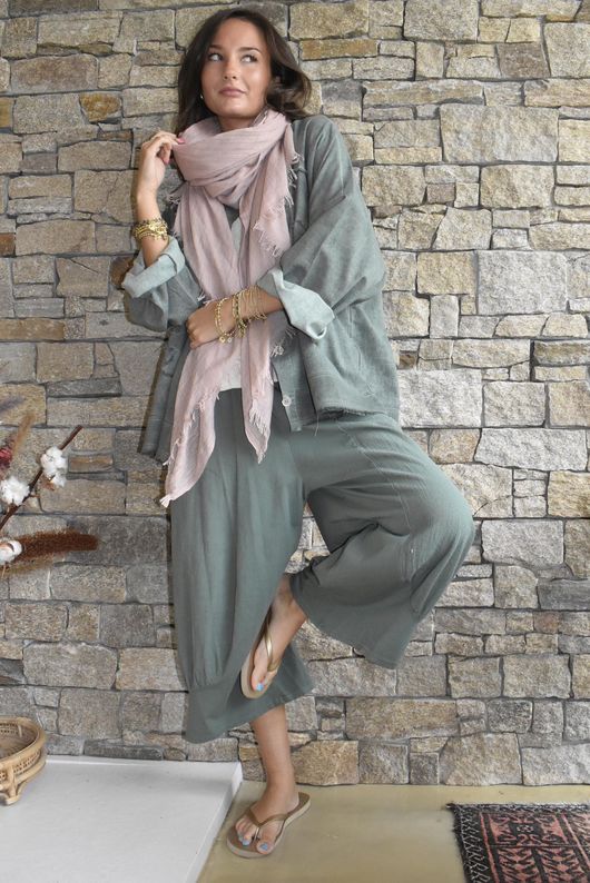 Rustic Nature Hippie Shake Linen Blend Shirt Jacket Washed Khaki